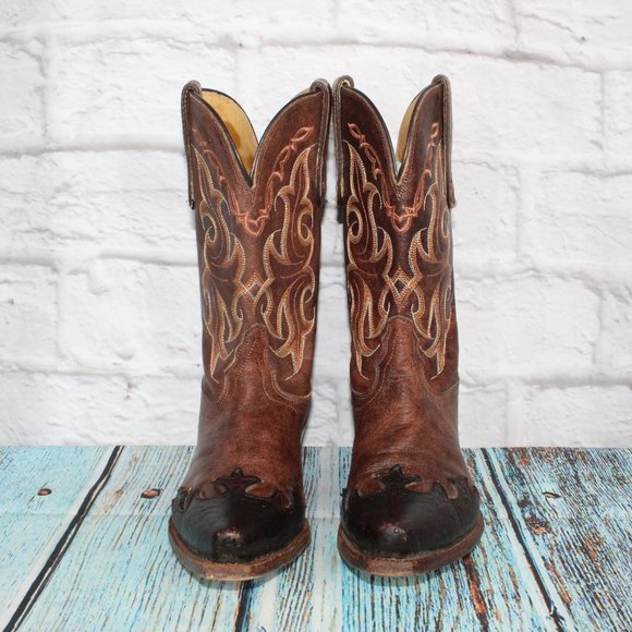 Tony Lama Santa Fe Vaquero Brown Leather Cowgirl Western Boots 8.5 B - Picture 4 of 9